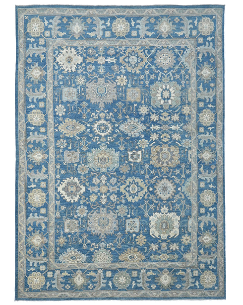 10x14 Blue Oushak Turkish Hand Knotted Soft Wool Area Rug